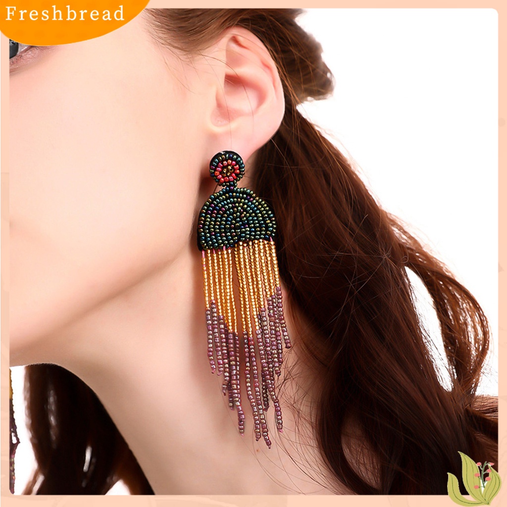 &lt; Freshbread &gt; 1pasang Anting Tusuk Manik-Manik Warna-Warni Jumbai Perhiasan Vintage Manik-Manik Menjuntai Anting Untuk Pacaran