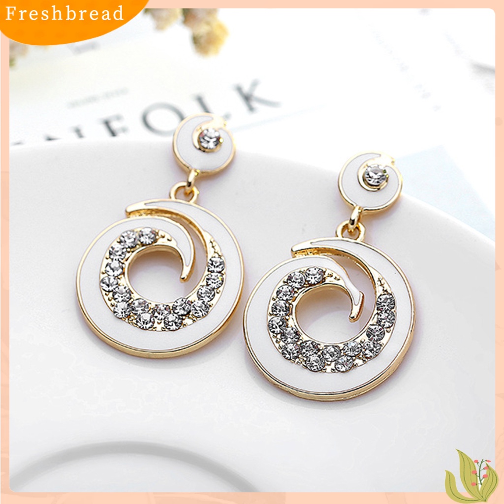 &lt; Freshbread &gt; 1pasang Anting Wanita Berlian Imitasi Warna Kontras Anting Drop Stainless Bulat Untuk Pacaran