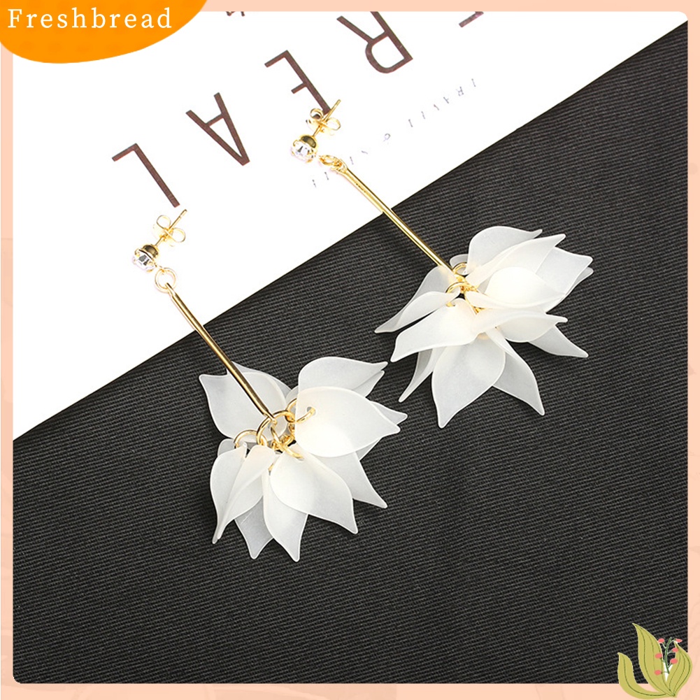 < Freshbread > Wanita Kelopak Bunga Liontin Panjang Rumbai Berlian Imitasi Stud Earrings Perhiasan Hadiah