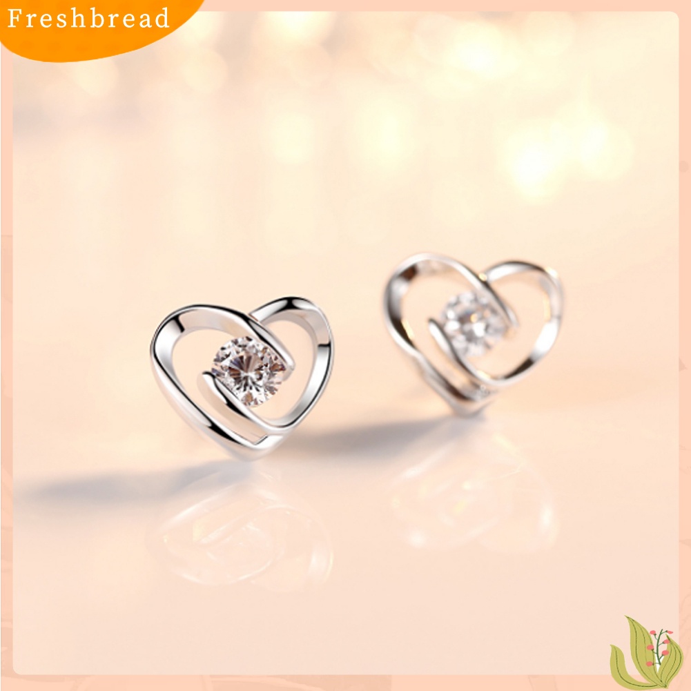 &lt; Freshbread &gt; Fashion Wanita Cubic Zirconia Hias Swirl Jantung Telinga Stud Anting Perhiasan Hadiah