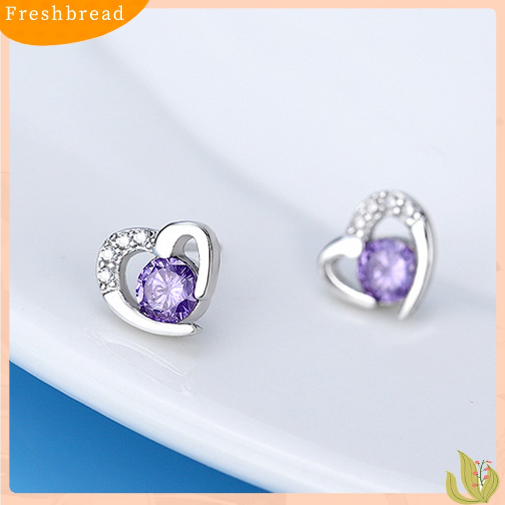 &lt; Freshbread &gt; Fashion Wanita Cubic Zirconia Hias Cinta Hati Telinga Stud Anting Perhiasan Hadiah