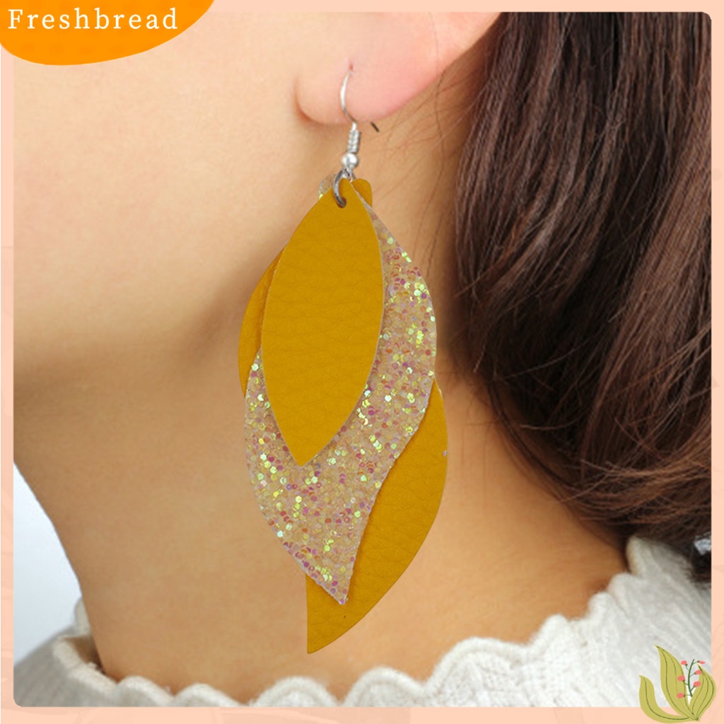 &lt; Freshbread &gt; 1pasang Tindik Indah Menawan Drop Anting-Anting Multi Layer Daun Menjuntai Kait Anting Perhiasan Fashion