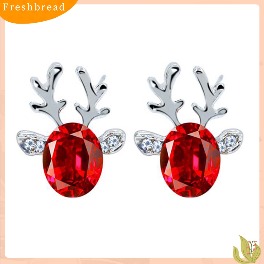 &lt; Freshbread &gt; Wanita Natal Faux Gemstone Hias 3D Tanduk Telinga Stud Anting Perhiasan Hadiah