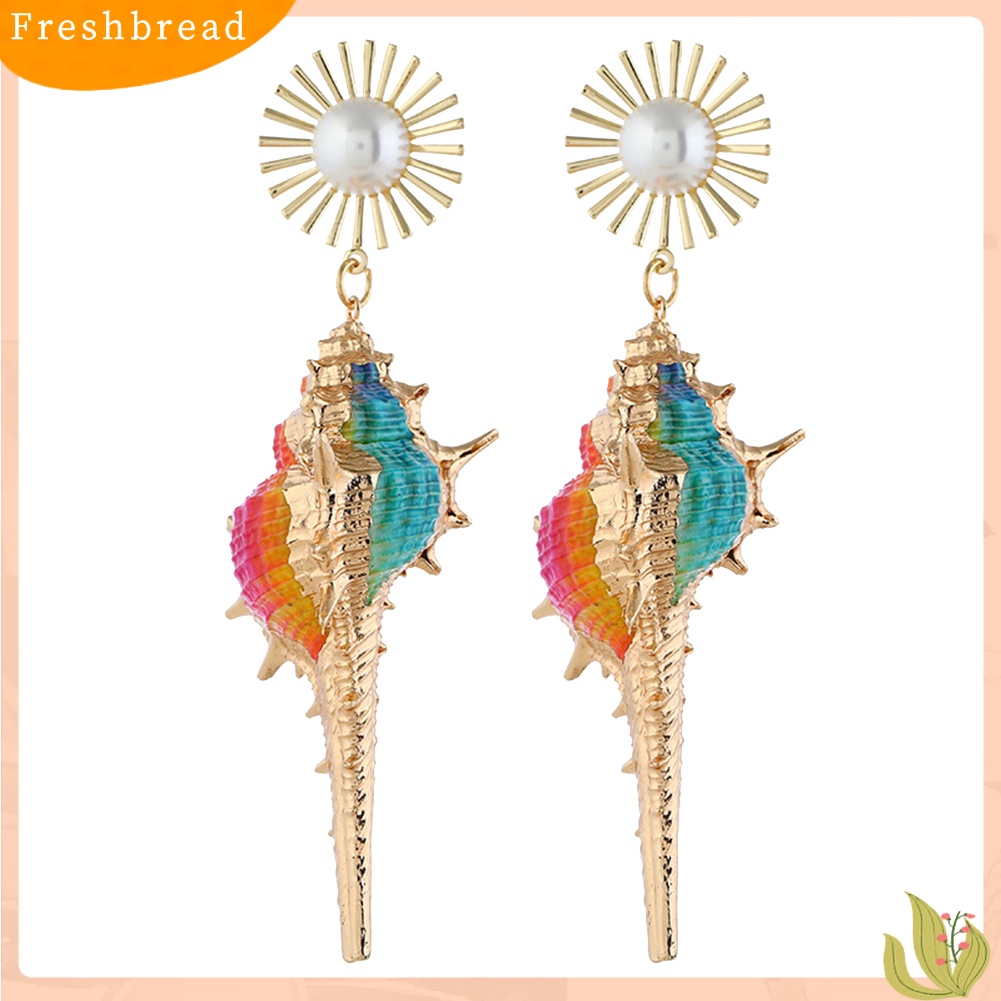 &lt; Freshbread &gt; Bohemian Pantai Wanita Mutiara Imitasi Hias Keong Liontin Statement Stud Earrings