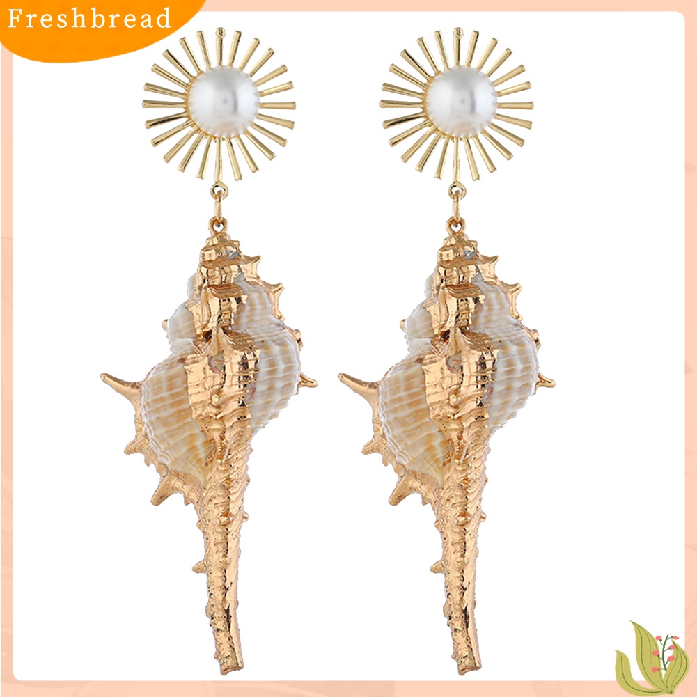 &lt; Freshbread &gt; Bohemian Pantai Wanita Mutiara Imitasi Hias Keong Liontin Statement Stud Earrings