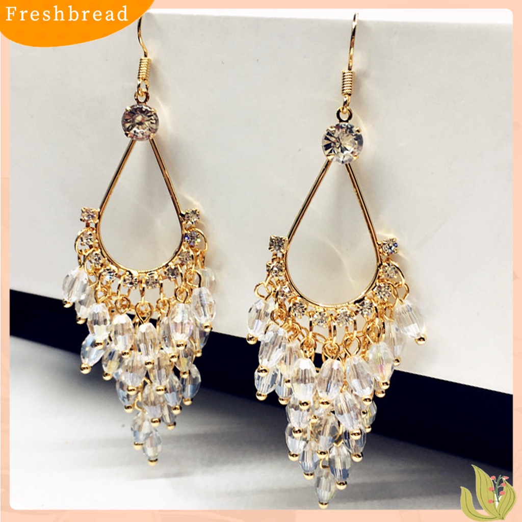 &lt; Freshbread &gt; 1pasang Anting Wanita Kristal Imitasi Gaya Bohemia Shiny High-end Drop Earrings Perhiasan Pernikahan