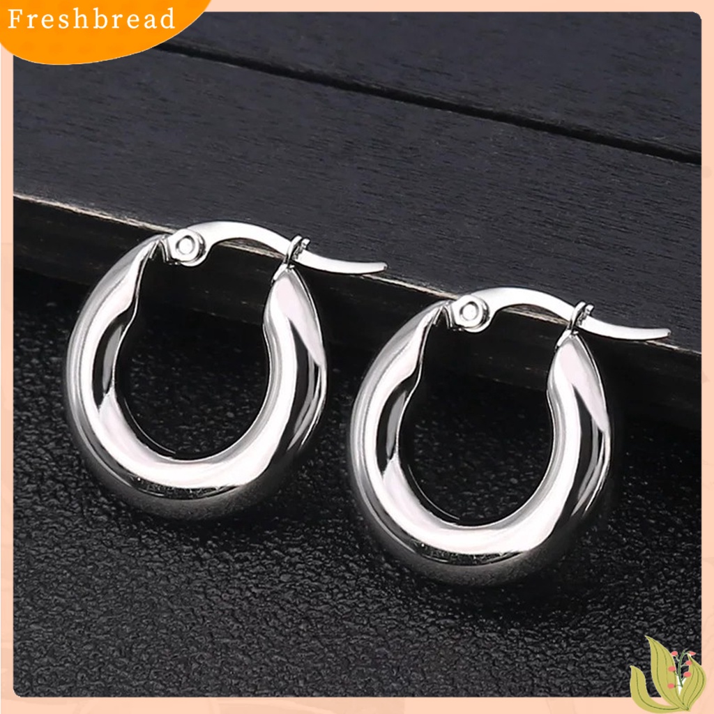 &lt; Freshbread &gt; 1pasang Anting Hoop Wanita Bulat Menebal Berlebihan Semua Pertandingan Padat Punk Anting Perhiasan Aksesoris