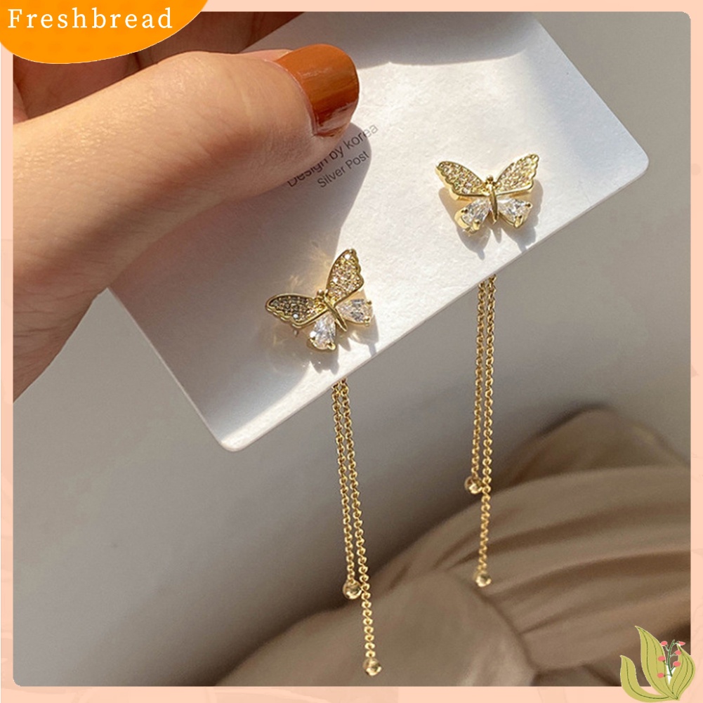 &lt; Freshbread &gt; Wanita Logam Manis Kupu-Kupu Rumbai Panjang Musim Panas Sederhana Stud Earrings Perhiasan Hadiah
