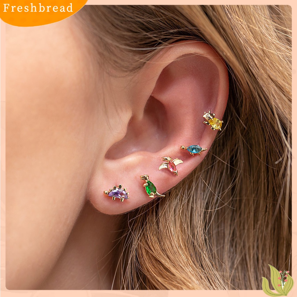 &lt; Freshbread &gt; 1Pc Bentuk Dinosaurus Kecil Wanita Anting Alloy Cubic Zirconia Stud Earring Perhiasan Aksesori