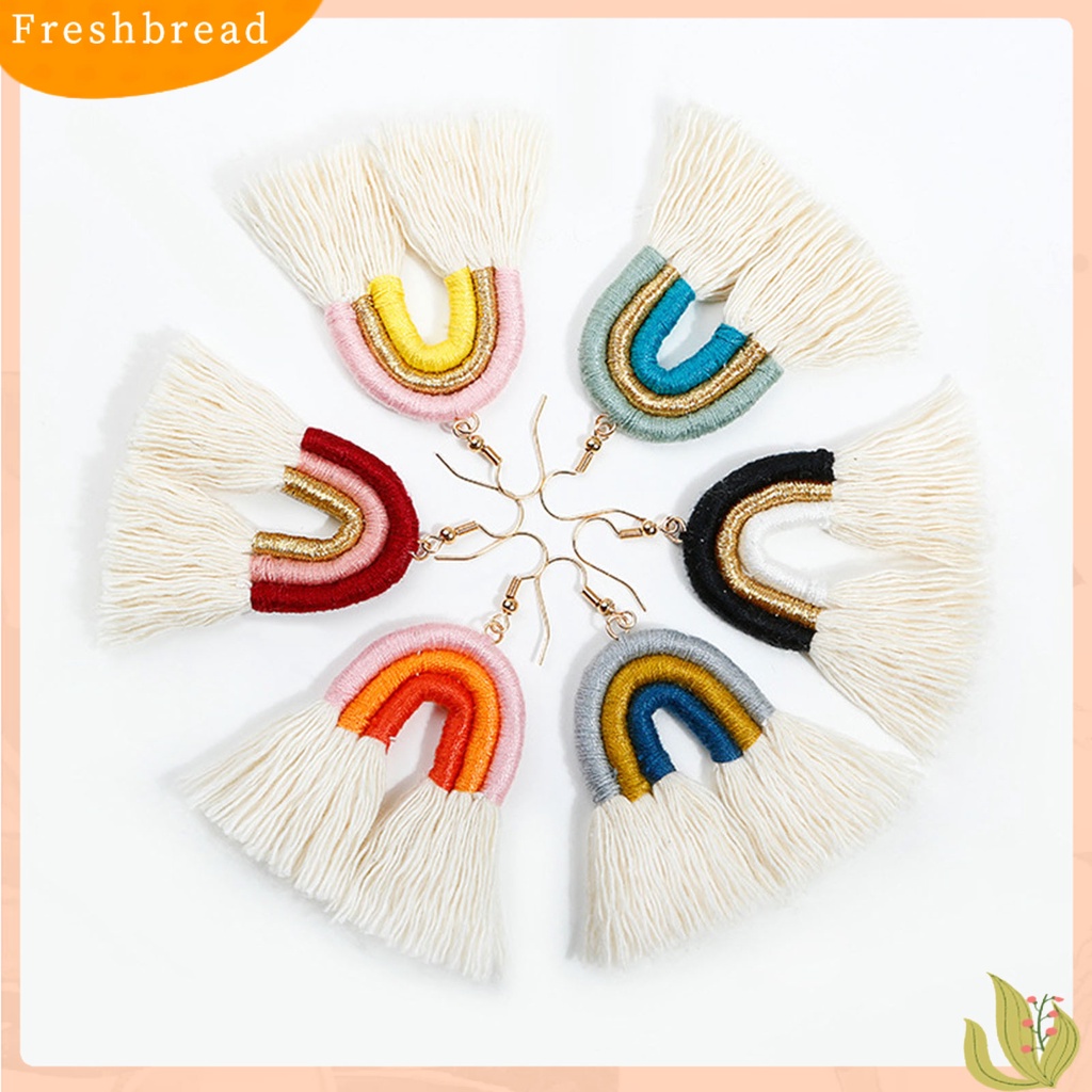 &lt; Freshbread &gt; 1pasang Anting Pelangi Bohemian Menarik Hias Lapis Rumbai Rainbow Hook Menjuntai Earrings Untuk Kehidupan Sehari-Hari