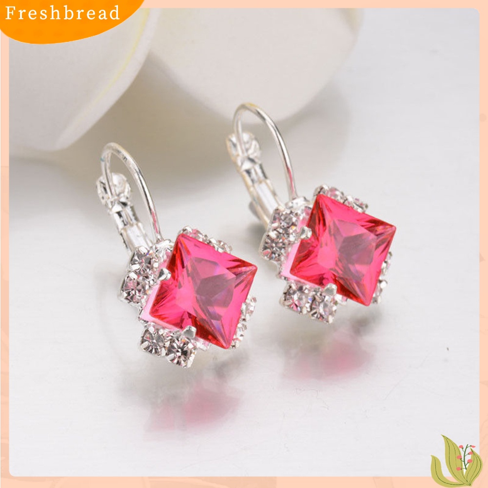 &lt; Freshbread &gt; Wanita Fashion Berlian Imitasi Mengkilap Leverback Anting Pertunangan Pernikahan Perhiasan