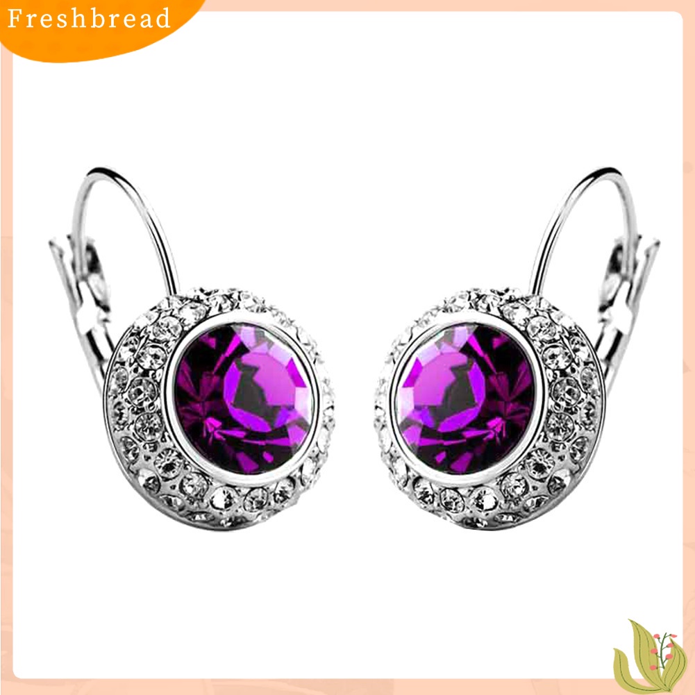 &lt; Freshbread &gt; Wanita Elegan Berlian Imitasi Hias Bulat Menjuntai Leverback Earrings Perhiasan Hadiah