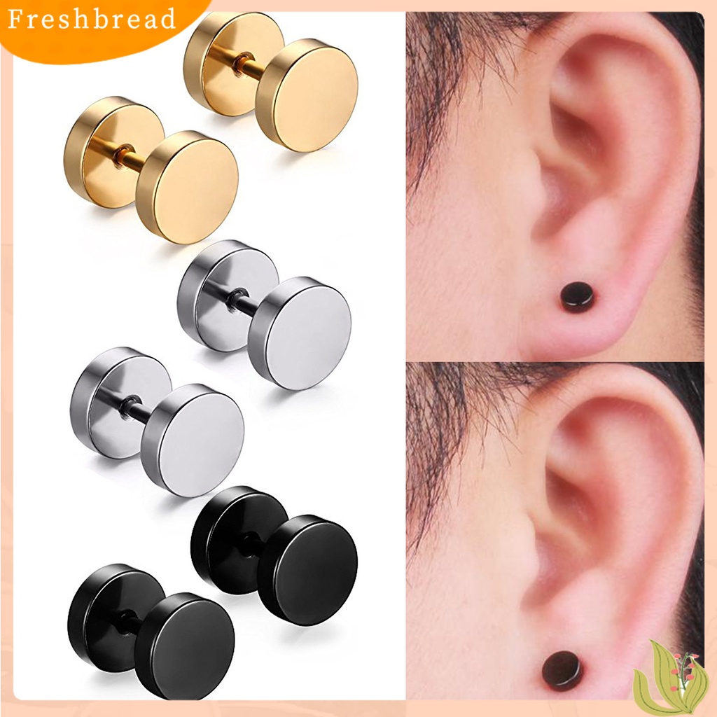 &lt; Freshbread &gt; 1pasang Tindik Bentuk Halter Pria Anting Ramah Kulit Electroplating Punk Ear Studs Perhiasan Bergaya