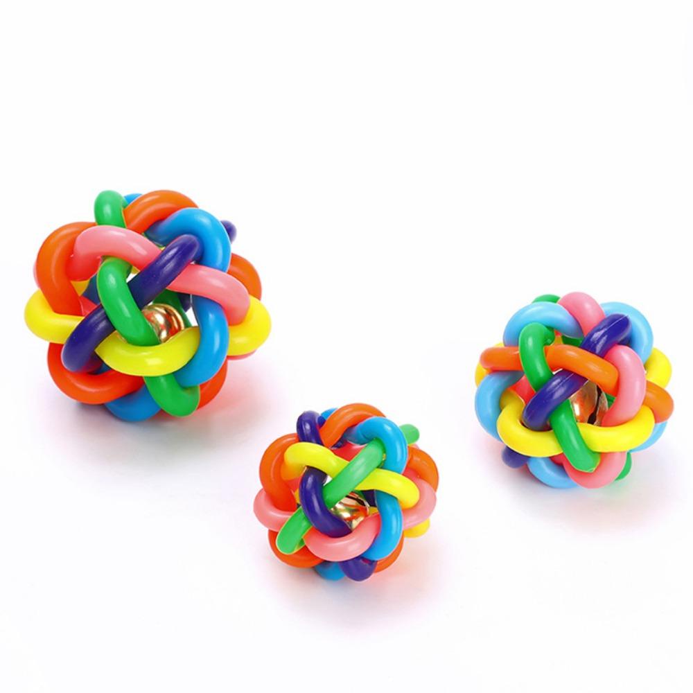 [Elegan] Dog Chewing Ball Colorful Tahan Lama Dengan Bell Round Aksesoris Anjing Pet Training Ball