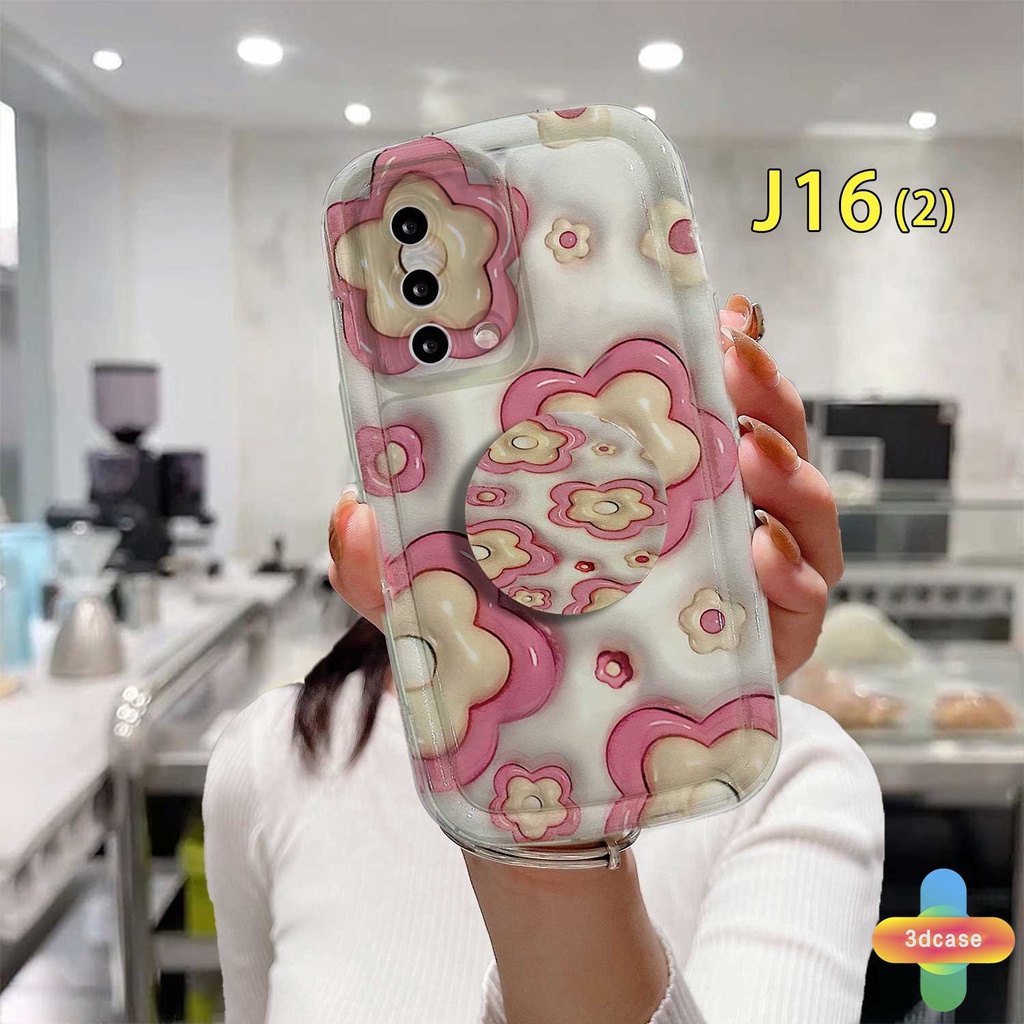 Case OPPO A5S A57 A3S A76 A96 A16 A17 A17K A95 A55 A15 A54 A7 A5 A9 A31 A53 A33 2020 A77S A12 A12S A1K A16E A16K A54S Reno 7 7Z 8Z 5 4 6 8 5F 5K 4F 4 5 06 Lite A74 A15S A52 A11K A92 A35 A36 A11 A93 Ins Pink Flowers Shockproof Full Soap Cover With Stand