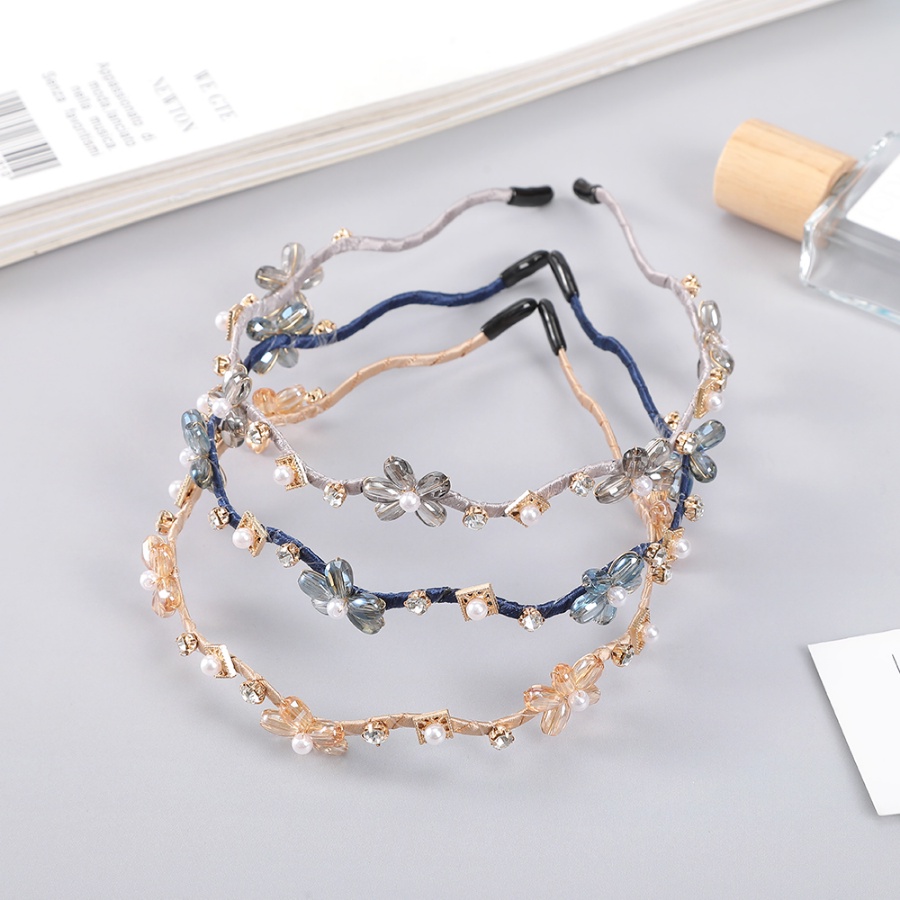 Korea Mutiara Kristal Bunga Rambut Band Berlian Imitasi Bergelombang Headband Woman Wedding Hair Accessories