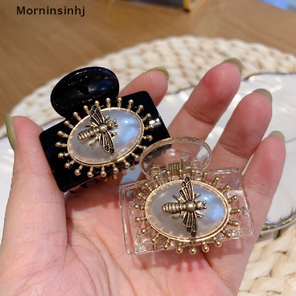 Mornin Penjepit Cakar Vintage Elegan Dengan Mutiara Untuk Wanita Retro Square Claw Clip Hairpin id