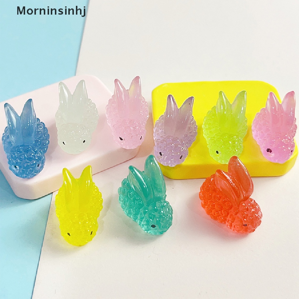 Mornin 10Pcs Warna-Warni Bercahaya Kelinci Dekorasi Kreatif Miniatur Kerajinan Ornamen DIY Resin Aksesoris id