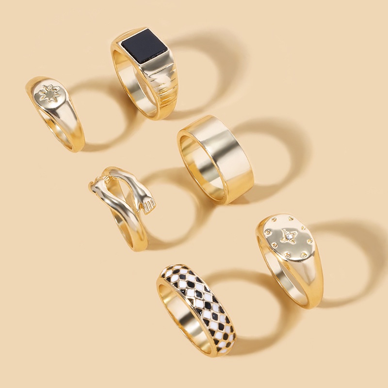 6pcs/set Cincin Set Geometris Bintang Gilding Bahan Alloy Korea Untuk Anak Perempuan