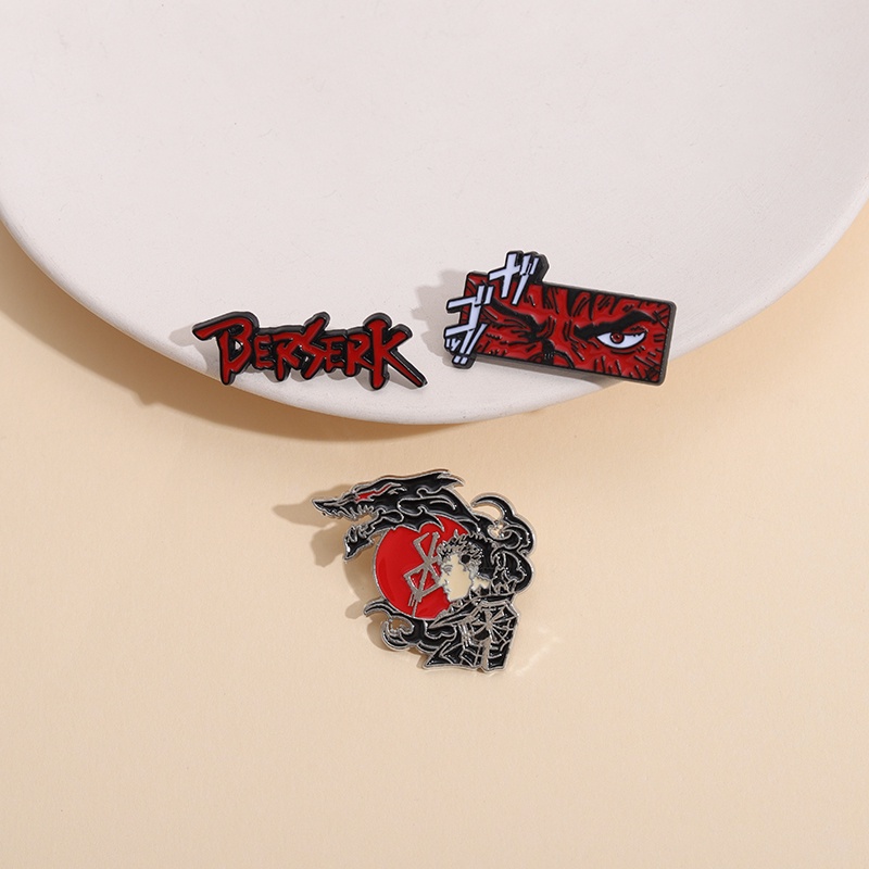 Berserk Enamel Pin Merah Nordic Tanda Berserk Nyali Behel Bros Lencana Kerah Pin Anime Perhiasan Aksesoris Hadiah