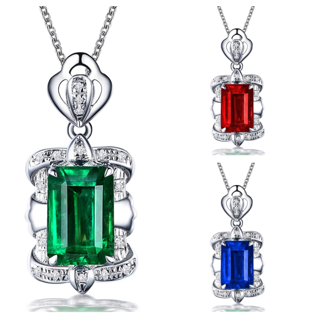 Goldkingdom Aksesoris Perhiasan Fashion Ready Stock Jewelry Emerald Pendant Set Dengan Kalung Berlian Putri