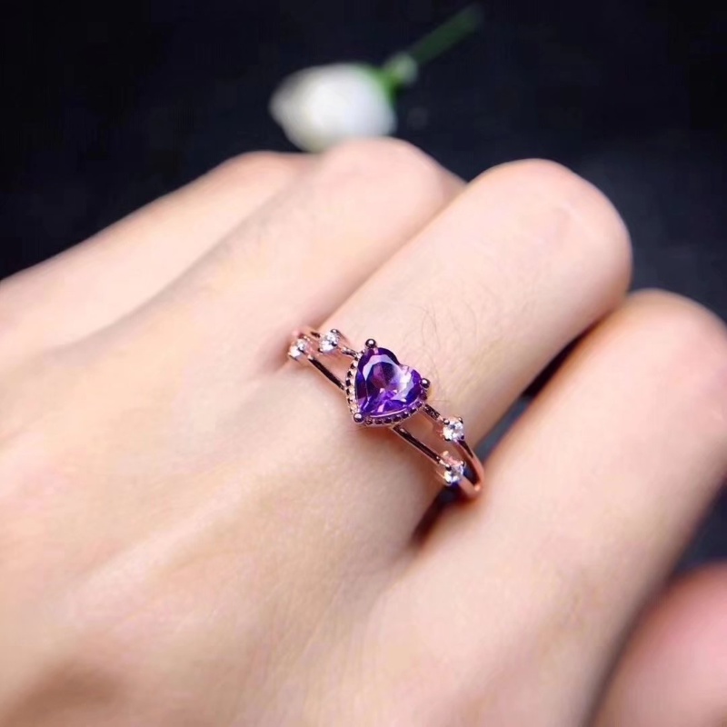 Goldkingdom Aksesoris Perhiasan Fashion Ready Stock Cincin Berbentuk Hati Kristal Ungu Lapis Emas Mawar
