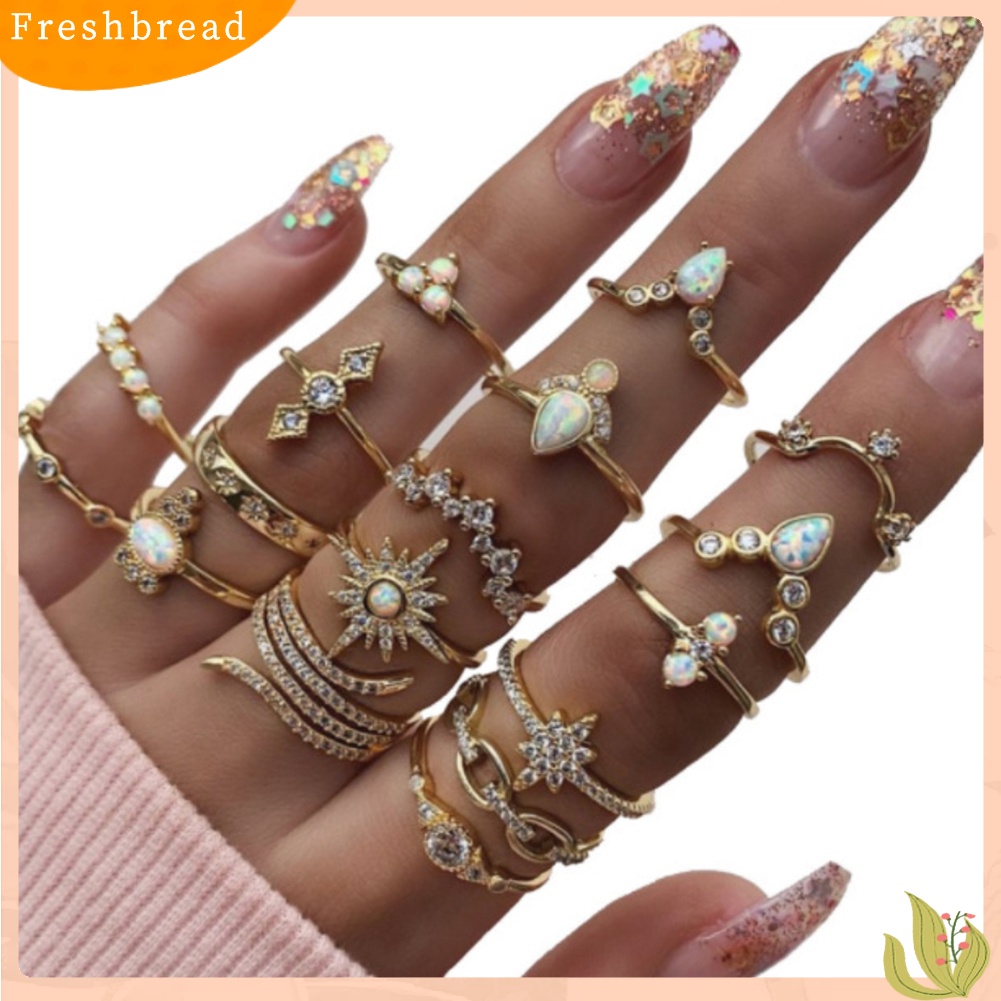 {In Stock} 17Pcs/Set Bohemian Wanita Berlian Imitasi Hias Bunga Jari Cincin Pesta Perhiasan Hadiah