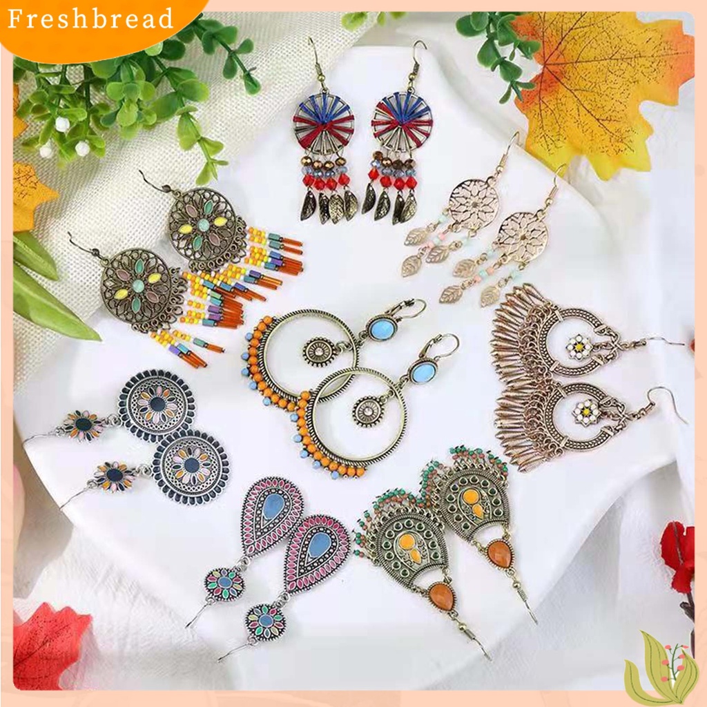 {In Stock} 1pasang Manik-Manik Multicolor Shiny Drop Earrings Bohemian Hollow Vintage Hook Earrings Perhiasan Pesta