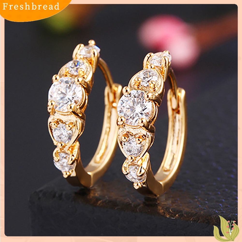 {In Stock} Mewah Wanita Berlapis Emas Hati Multi Berlian Imitasi Klip Anting Telinga Perhiasan