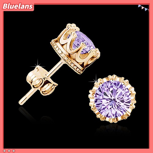 {In Stock} Fashion Wanita Berlian Imitasi Elegan Berlapis Perak Gaya Mahkota Anting Pejantan Telinga