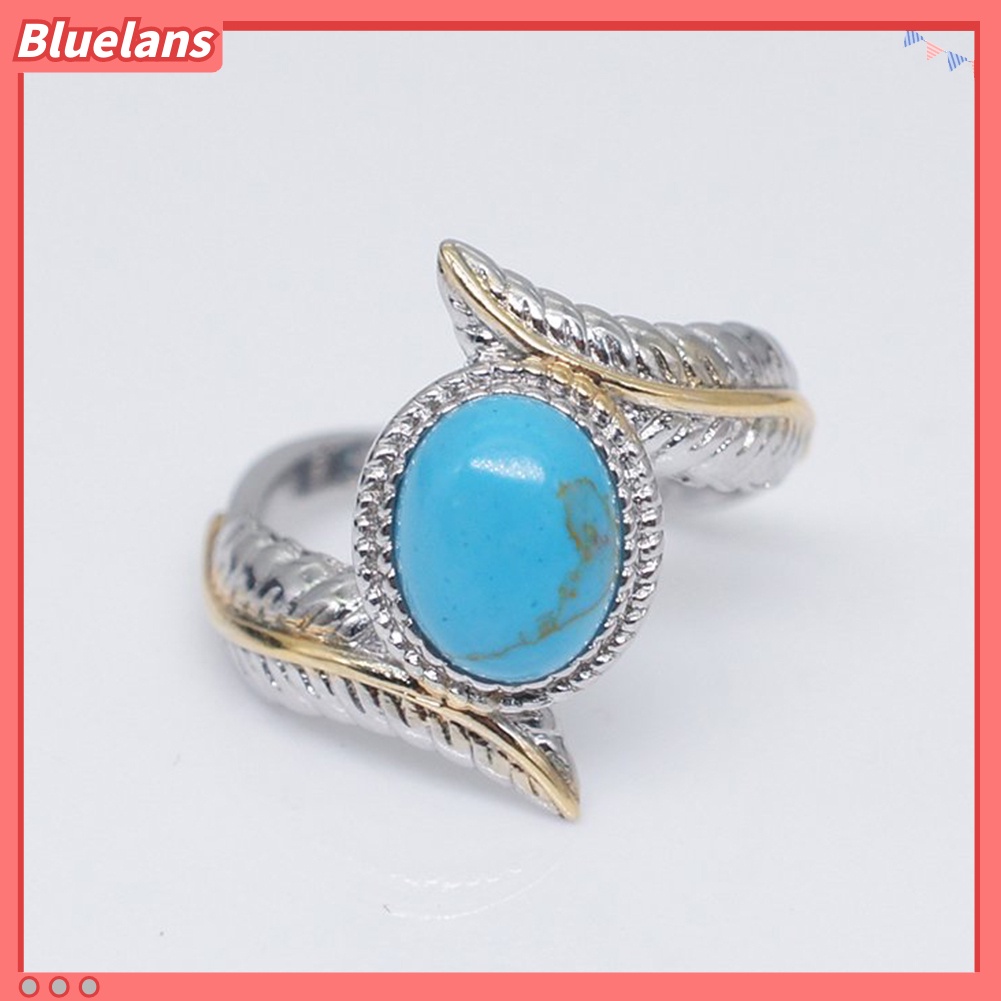 {In Stock} Mewah Wanita Faux Turquoise Hias Bulu Cincin Cocktail Pesta Perhiasan Hadiah