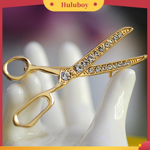 {Ready Stock} Indah Buatan Tangan Berlian Imitasi Gunting Berlapis Emas Bros Pin Perhiasan Hadiah Xmas Terbaik