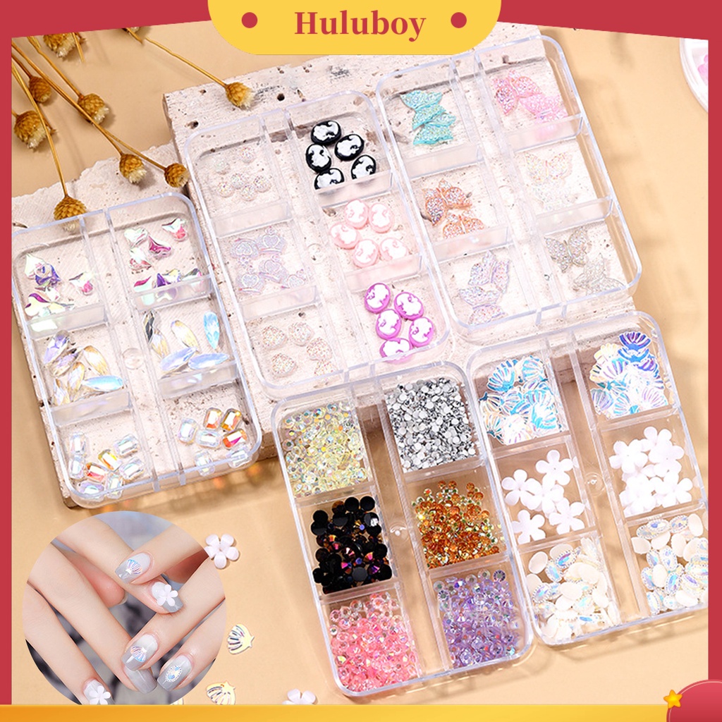 {In Stock} 1kotak Dekorasi Kuku Warna Hidup Indah Mengkilap Efek Visual Bentuk Campur Pertunjukan Pesona Unik Plastik 3D Nail Art Perhiasan DIY Desain Manicure Perlengkapan Kuku
