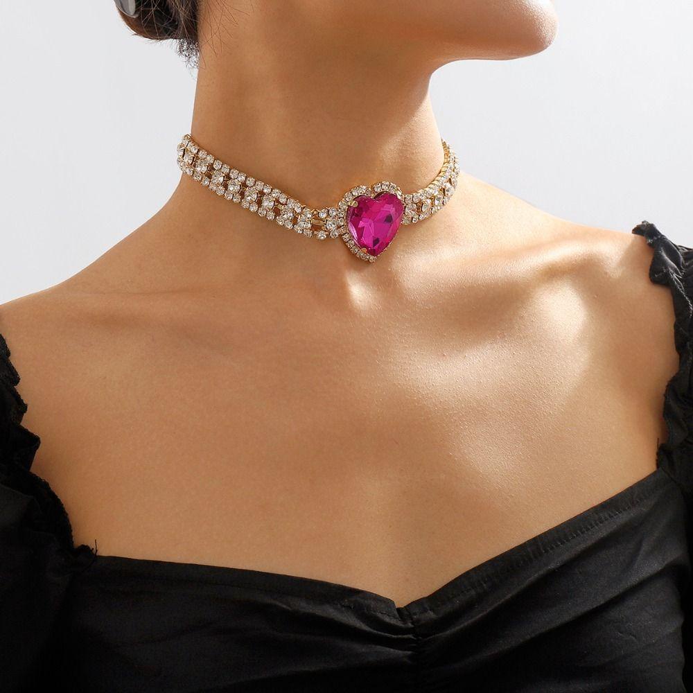 Needway Cinta Berlian Kalung Manis Romantis Perjamuan Choker Perhiasan Hadiah Kepribadian Temperamen Wanita Kalung