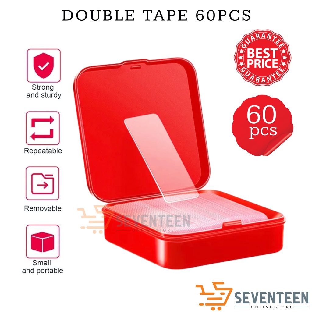 SEVENTEEN STIKER PEREKAT DOUBLE TAPE TRANSPARANT 2 SISI 60PCS BOX LAKBAN MINI BENING SERBAGUNA PEREKAT DINDING TEMBOK POSTER ALBUM