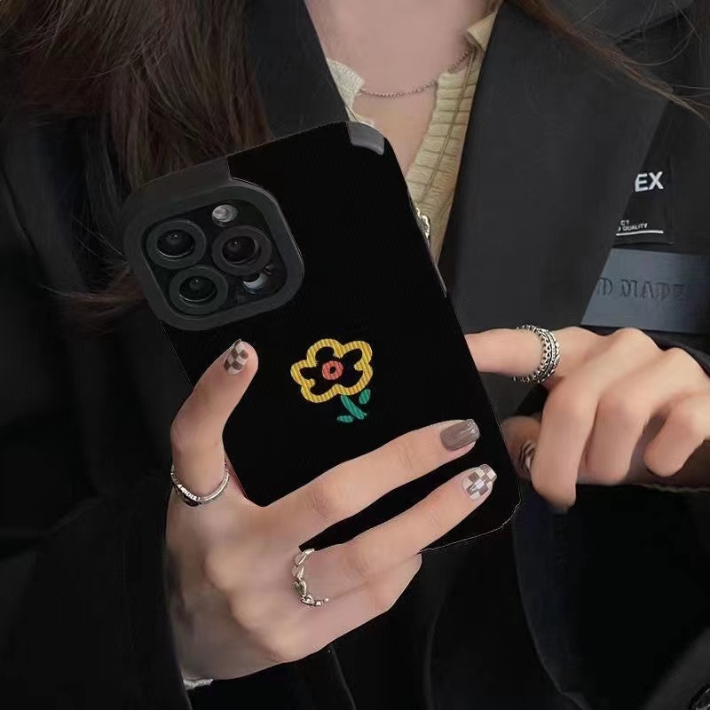 Black Simple Flower Girl Woman Soft Case HP VIVO V9 Y11 Y12i Y12 Y15 Y17 Y12S Y20 Y20i Y20S Y19 Y93 Y91C S1 V15 Pro Y50 Y30 Y30i V20 Z1 Pro Y52S Y31S V5 V5S V21 V23 5G Y83 FTD Stripe Casing