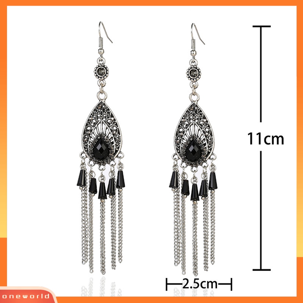 [OWR] 1pasang Wanita Anting Drop-shaped Rumbai Panjang Hias Berlian Imitasi Tahan Keringat Anti Karat Gaya Cina Drop Earrings Fashion Perhiasan