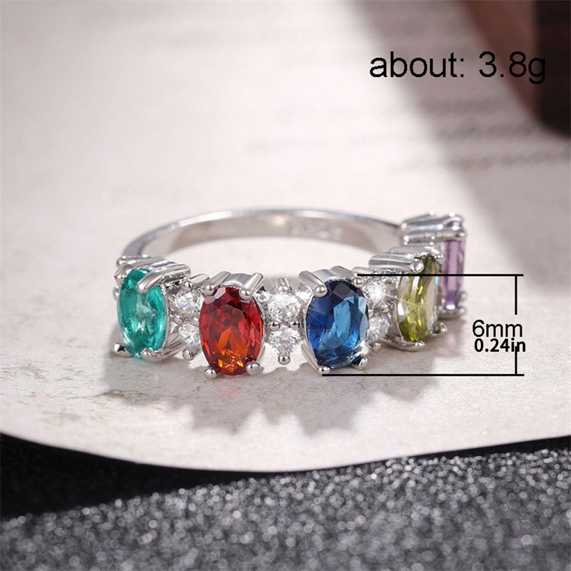 Rainbow Cubic Zirconia Cincin Untuk Wanita Briliant Warna-Warni Pernikahan Band Perempuan Cincin Tunangan Pesta Perhiasan Mewah