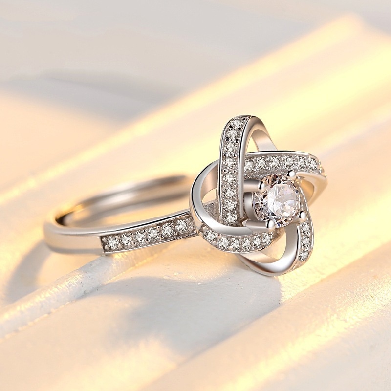 Goldkingdom Aksesoris Perhiasan Fashion Ready Stock Cincin Mode Sederhana Berlian Pribadi Empat Daun Rumput Terbuka Ring