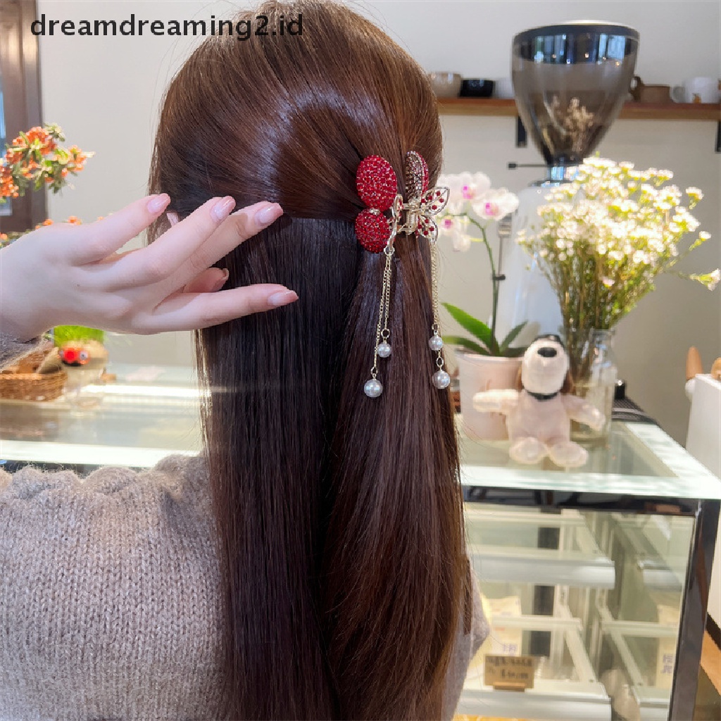 (hot) 1pc Cherry Rumbai Jepit Rambut Berlian Imitasi Hair Clip Woman Hair Claw Jewelry Aksesoris Rambut Peri Hiasan Kepala//