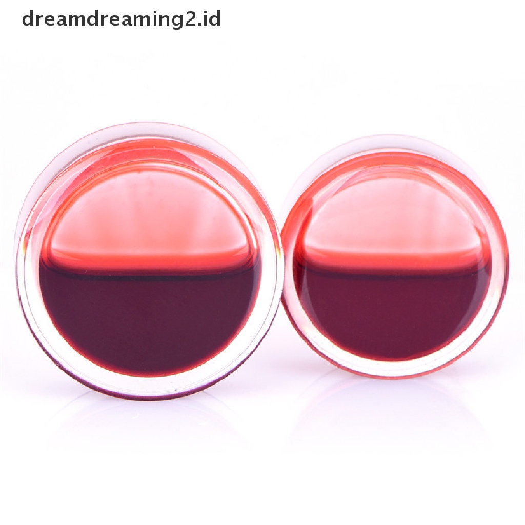 (hot) Darah Merah Isi Cairan Sumbat Telinga Terowongan Daging Anting Saddle Gauges Jewelry//