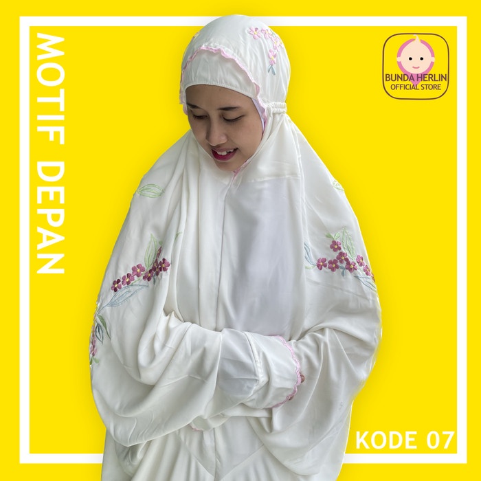 Mukena Bordir Dewasa Murah Terusan Satin Tebal Motif Bunga Warna Putih