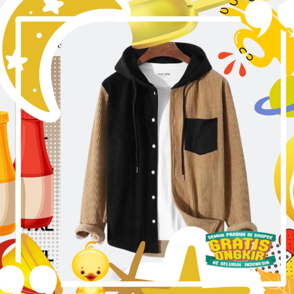 Kemeja Corduroy Hitam Cokelat/ Trendy Gendut