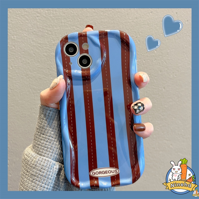 IPHONE Casing Kompatibel Untuk Iphone14 13 12 11 Pro Max X Xr Xs Max SE 8 7 6 6s Plus Ins Fashion Stripe Phone Case Glossy Soft Case Pelindung Lensa Shockproof Wavy Edge Cover Pelindung