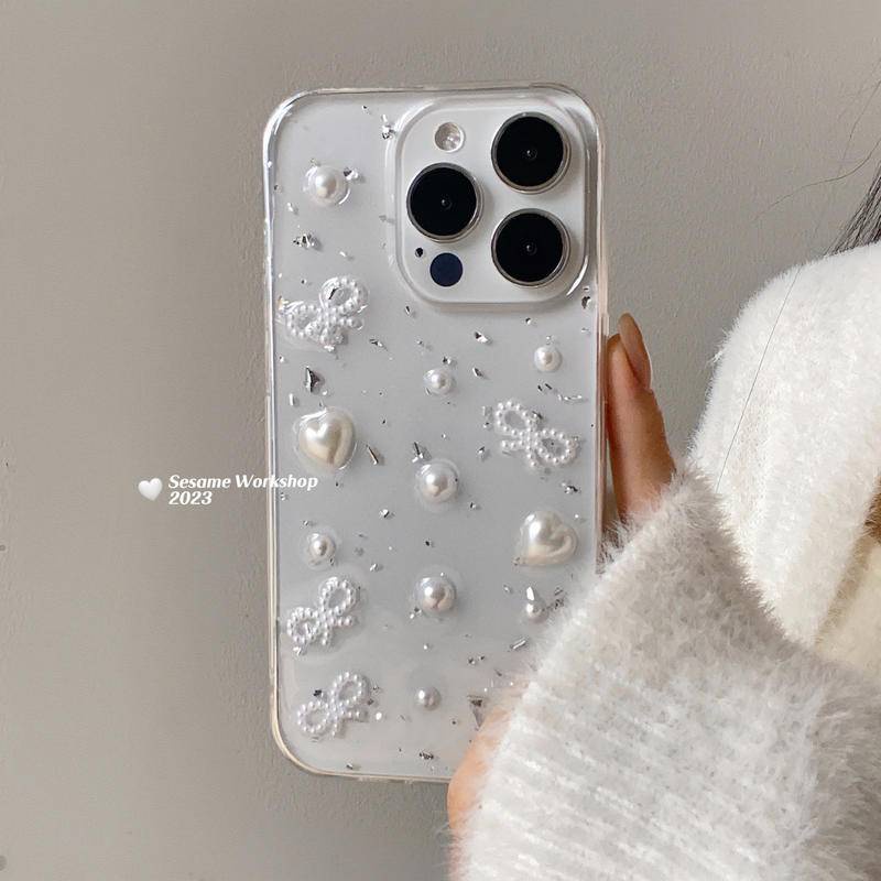 Casing Simpul Kupu-Kupu Manik Epoxy 3D Untuk iPhone 14 13 12 11 Pro MAX Plus Mini Bening Lembut TPU Cover Skin Untuk iPhone X XS MAX XR 7 8 Plus SE 2022 2020 14Plus 13Mini 12Mini