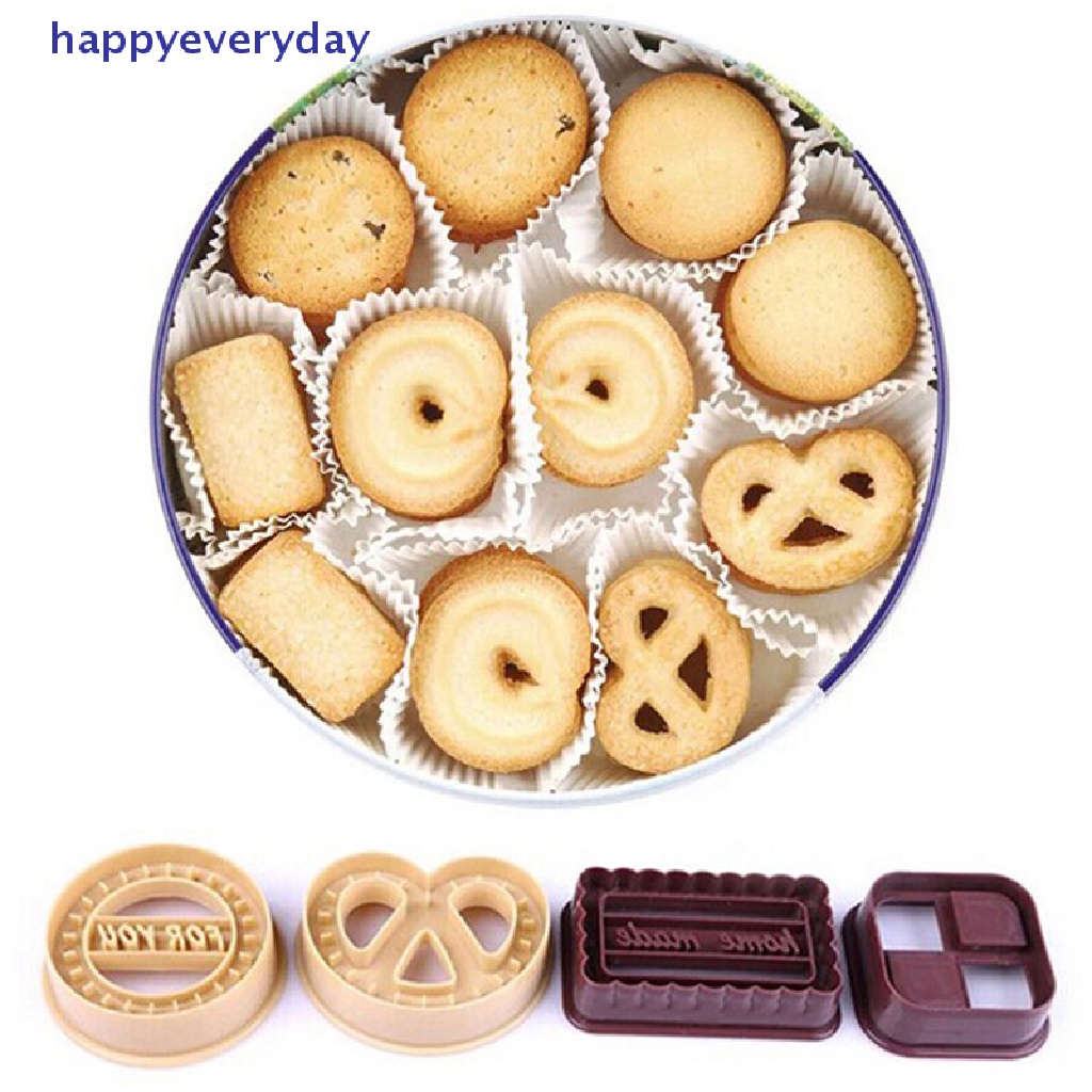 [happy] 4pcs Square Round Cookie Biscuit Cutter Set Roti Fondant Cetakan Kue Baking Tools [ID]