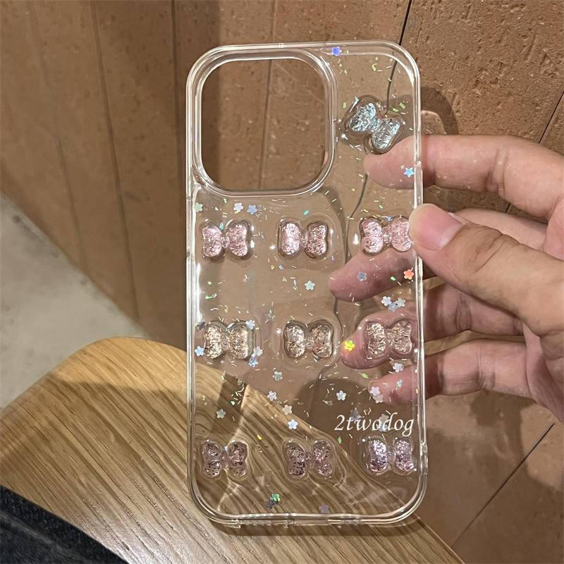 Casing 3D Permen Warna Bow Glitter Sequin Mewah Untuk Iphone14 13 12 11 Pro MAX Plus Mini Bling Lembut Bening Cover Untuk iPhone X XS MAX XR 7 8 Plus SE 2022 2020 14Plus 13Mini 12Mini