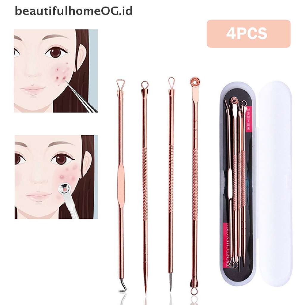 // Lebaran// 4Pcs Acne Extractor Remover Tool Kit Penghilang Noda Komedo Jerawat s **