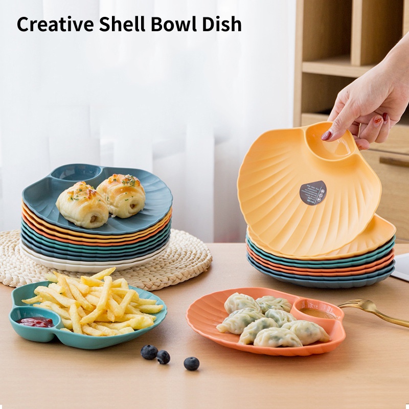 Creative Shell Bowl Dish/Piring Cuka Plastik Multifungsi/Dumpling Hot Pot Dipping Fruit Snack Plate/Peralatan Makan Tulang Ludah Meja