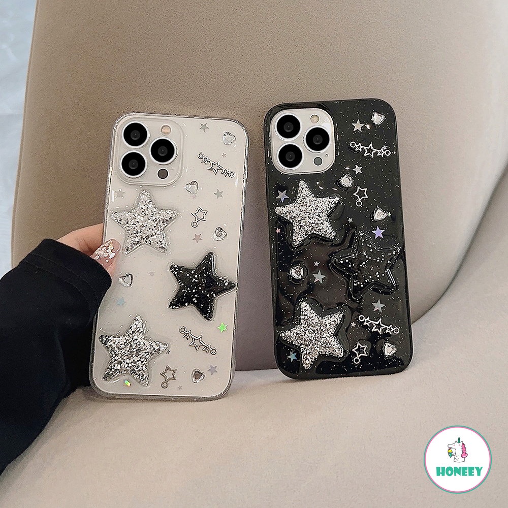 IPHONE Drip Glitter Casing Ponsel Bintang 3D Kompatibel Untuk Iphone14 13 12 11 Pro X XS XR Max7 8 Plus Silikon Bungkus Penuh Shockproof Soft Cover